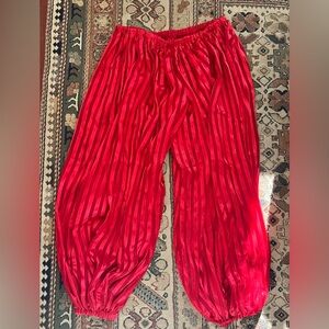 Handmade Red Sheer/Metallic Striped Balloon Pants